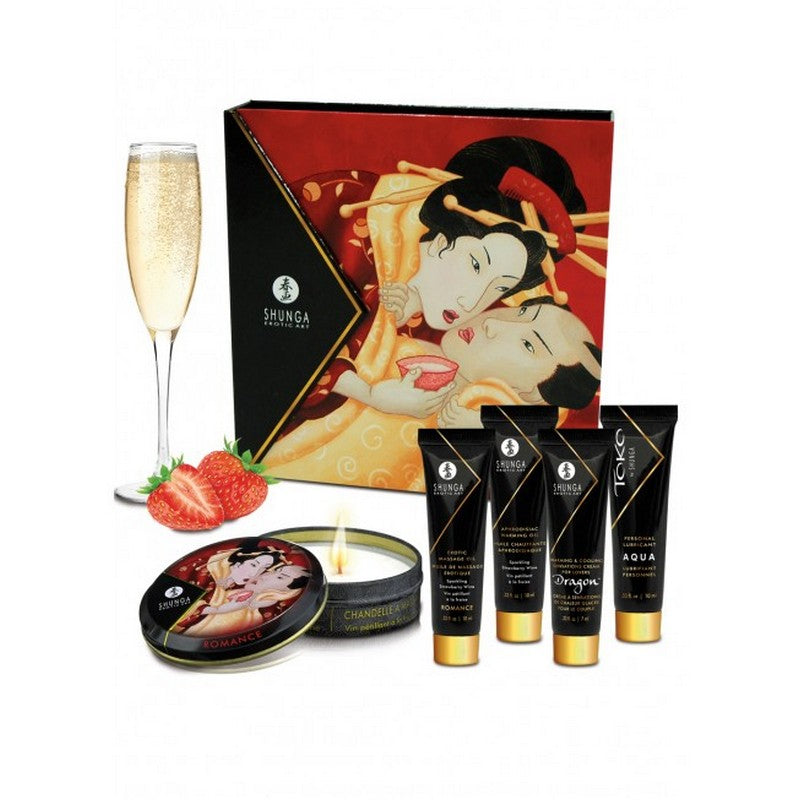 Coffret Secrets de Geisha vin pétillant fraise-Shunga