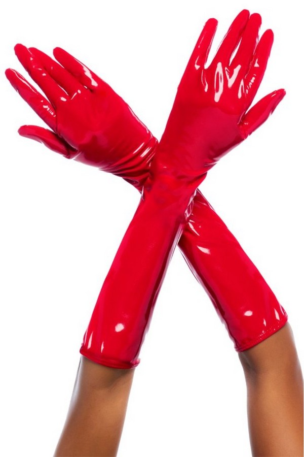 Gants en vinyle rouge brillant Cruella