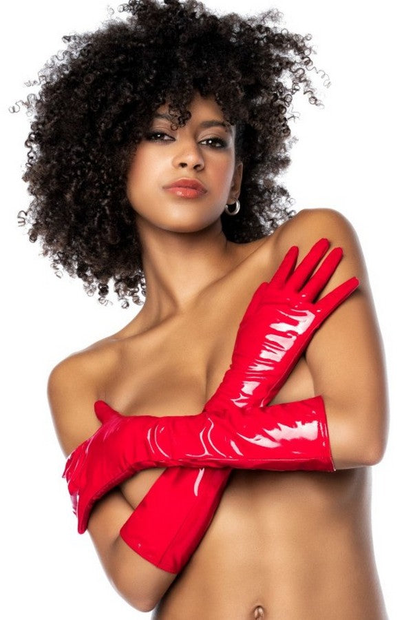 Gants en vinyle rouge brillant Cruella