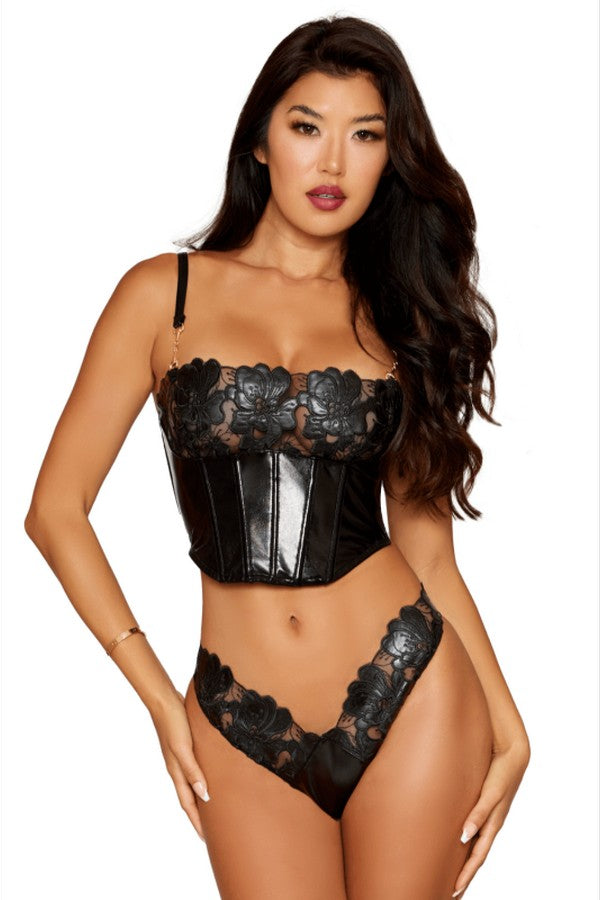 Ensemble bustier simili-cuir