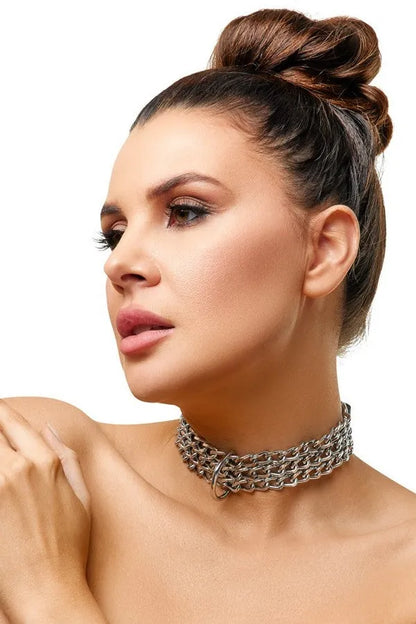 Chain &amp; leather choker necklace