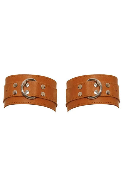 Brown leather handcuffs