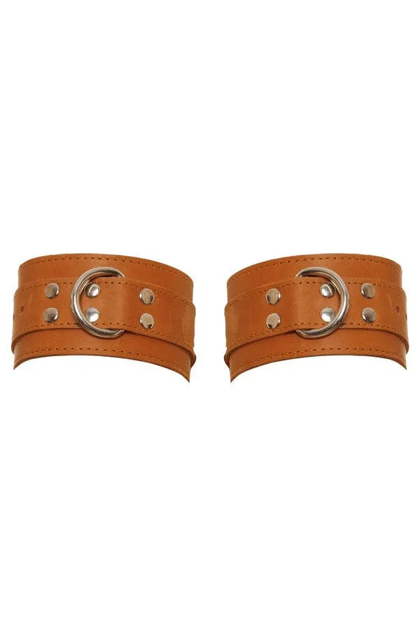 Brown leather handcuffs