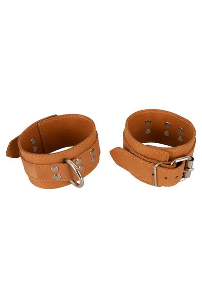 Brown leather handcuffs