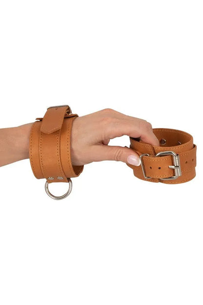 Brown leather handcuffs