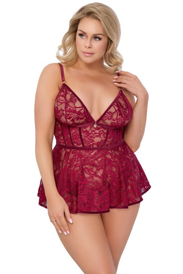 Nuisette dentelle bordeaux +